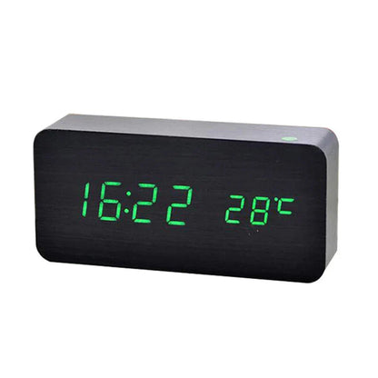 Digital Alarm Clock Natural Wood LED Time & Temperature
