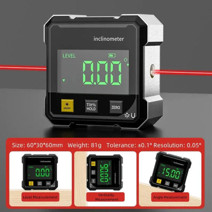 Digital Inclinometer Laser Line & Magnetic Base USB Rechargeable