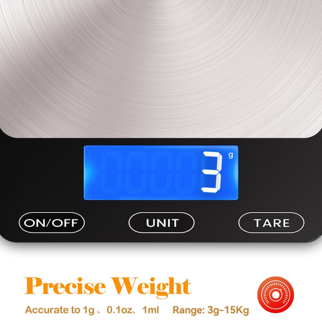 Digital Kitchen Scale 15 kg Backlit LCD & Tare