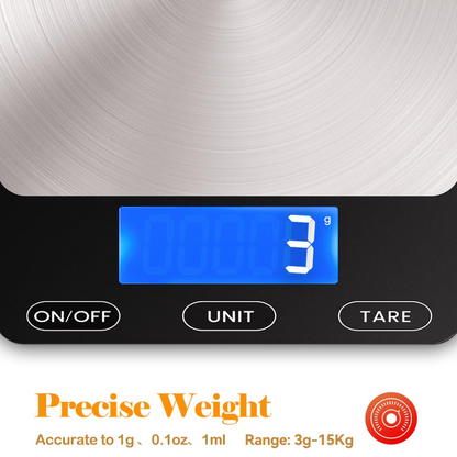 Digital Kitchen Scale 15 kg Backlit LCD & Tare