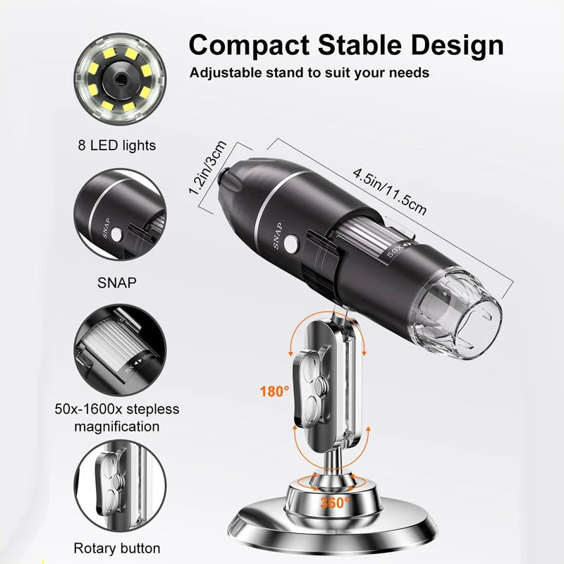 Digital Microscope 1600x Magnification USB-Powered Live View