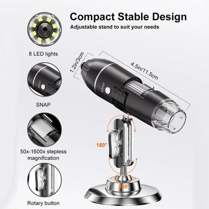 Digital Microscope 1600x Magnification USB-Powered Live View
