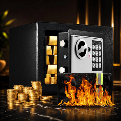 Digital Safe Compact Steel Keypad & Fire-Resistant Bag