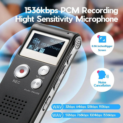 Digital Voice Recorder Voice-Activated WAV Built-In Storage