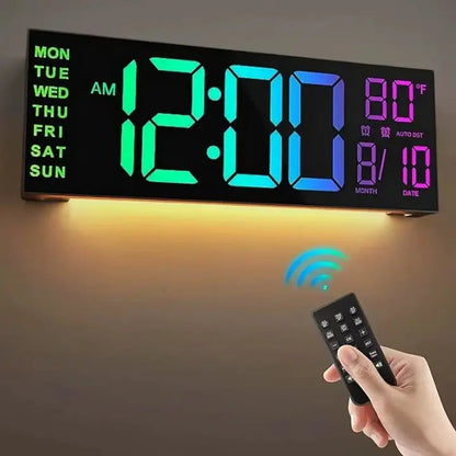 Digital Wall Clock Large LED Digits & RGB Night Light