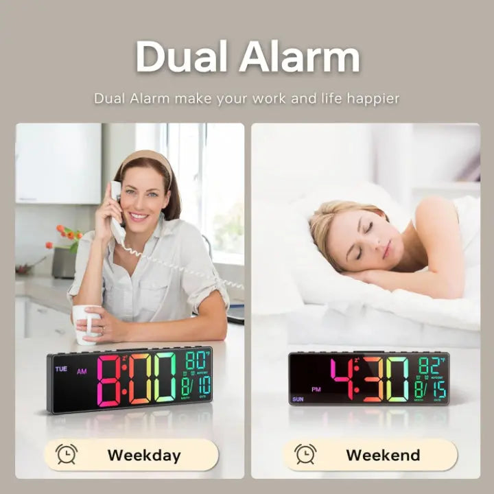 Digital Wall Clock Large LED Digits & RGB Night Light