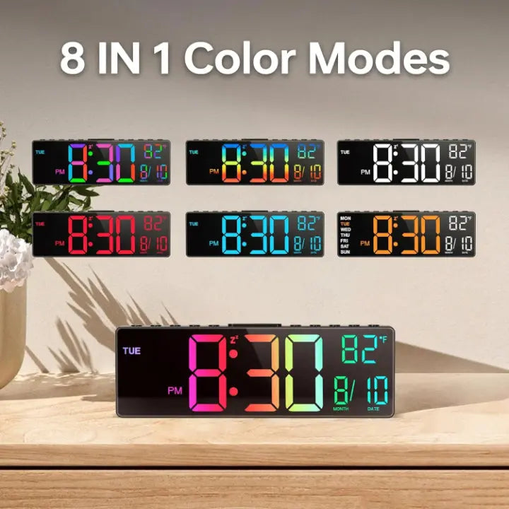 Digital Wall Clock Large LED Digits & RGB Night Light
