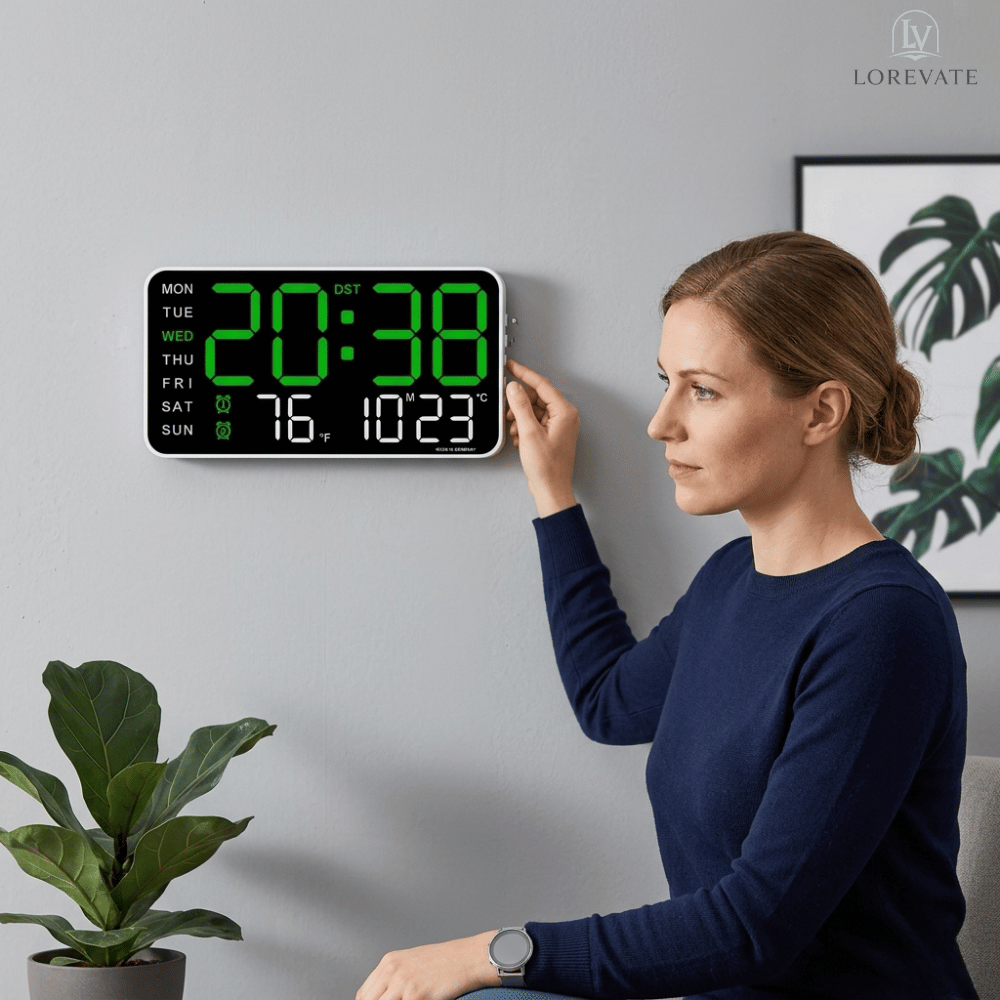 Digital Wall Clock Large LED Time Date & Temperature