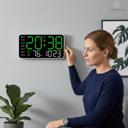 Digital Wall Clock Large LED Time Date & Temperature