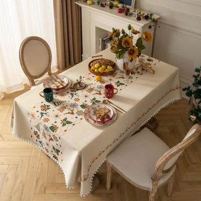 Dining Tablecloth Christmas-Inspired Jacquard Beige Easy-Care