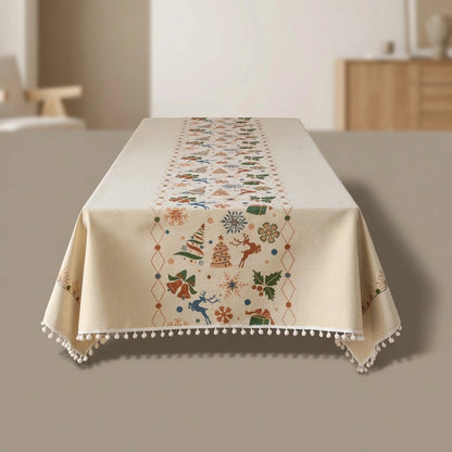 Dining Tablecloth Christmas-Inspired Jacquard Beige Easy-Care