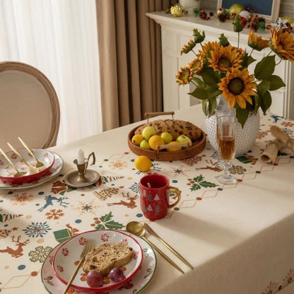 Dining Tablecloth Christmas-Inspired Jacquard Beige Easy-Care