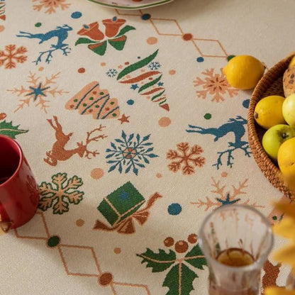 Dining Tablecloth Christmas-Inspired Jacquard Beige Easy-Care