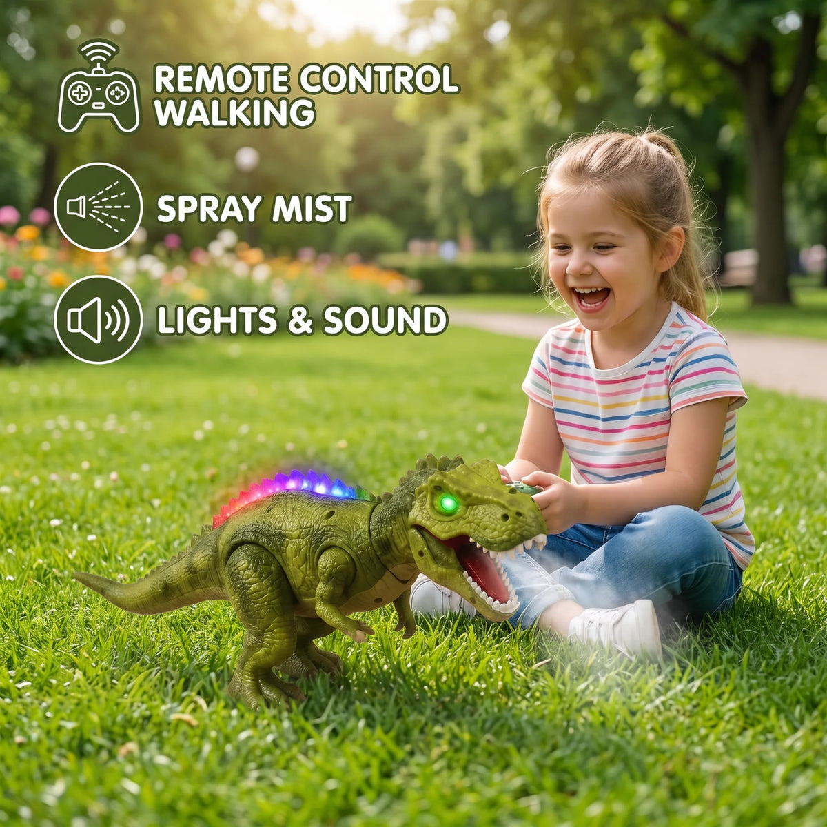 Dinosaur Toy Remote-Controlled Walking T-Rex Mist Lights & Sound