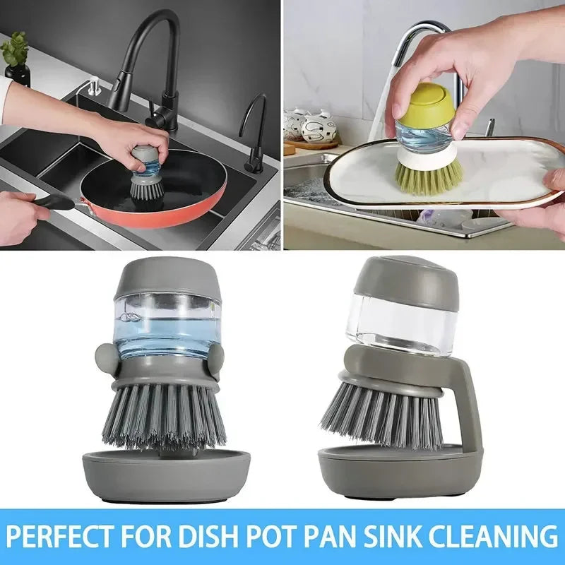 Dish Brush Built-In Soap Dispenser & Non-Slip Handle