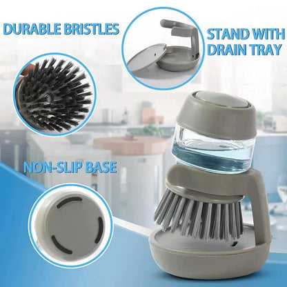 Dish Brush Built-In Soap Dispenser & Non-Slip Handle