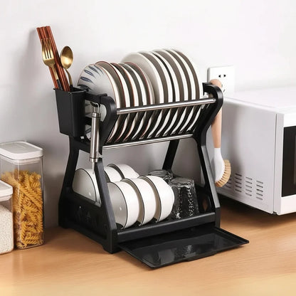 Dish Drainer 2-Tier with Drainboard & Cutlery Holder