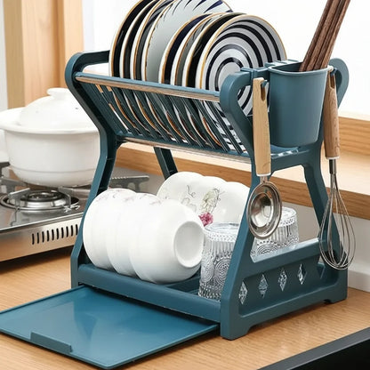 Dish Drainer 2-Tier with Drainboard & Cutlery Holder