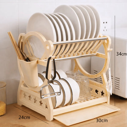 Dish Drainer 2-Tier with Drainboard & Cutlery Holder
