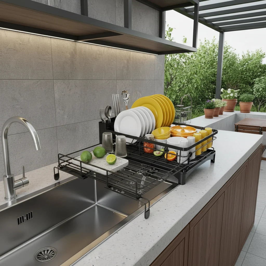 Dish Drainer Spacious Rack With Integrated Drip Tray