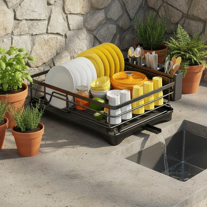 Dish Drainer Spacious Rack With Integrated Drip Tray