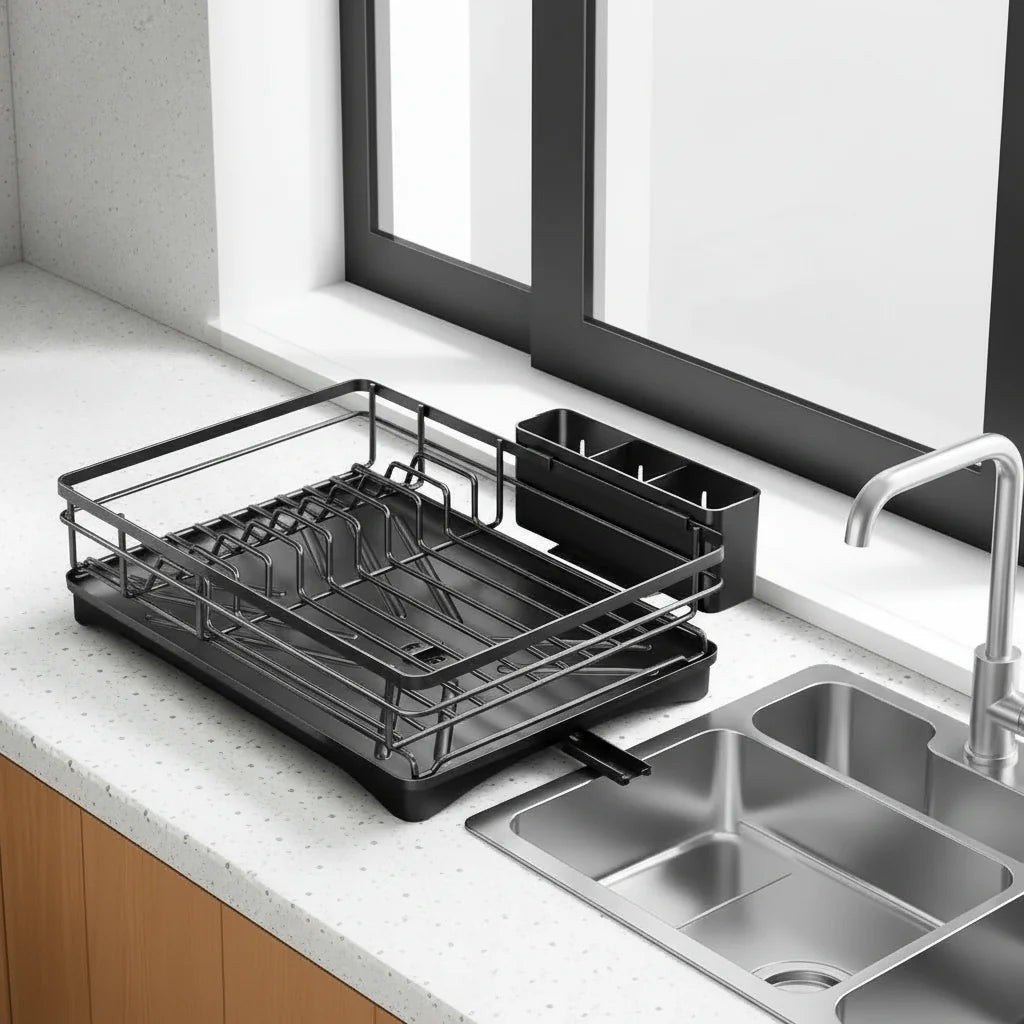 Dish Drainer Spacious Rack With Integrated Drip Tray