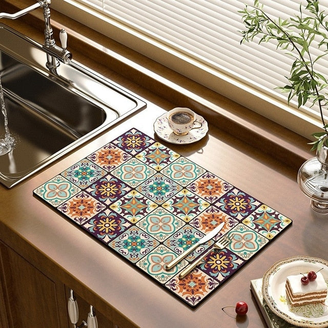 Dish Drying Mat Antibacterial Non-Slip Quick-Drying