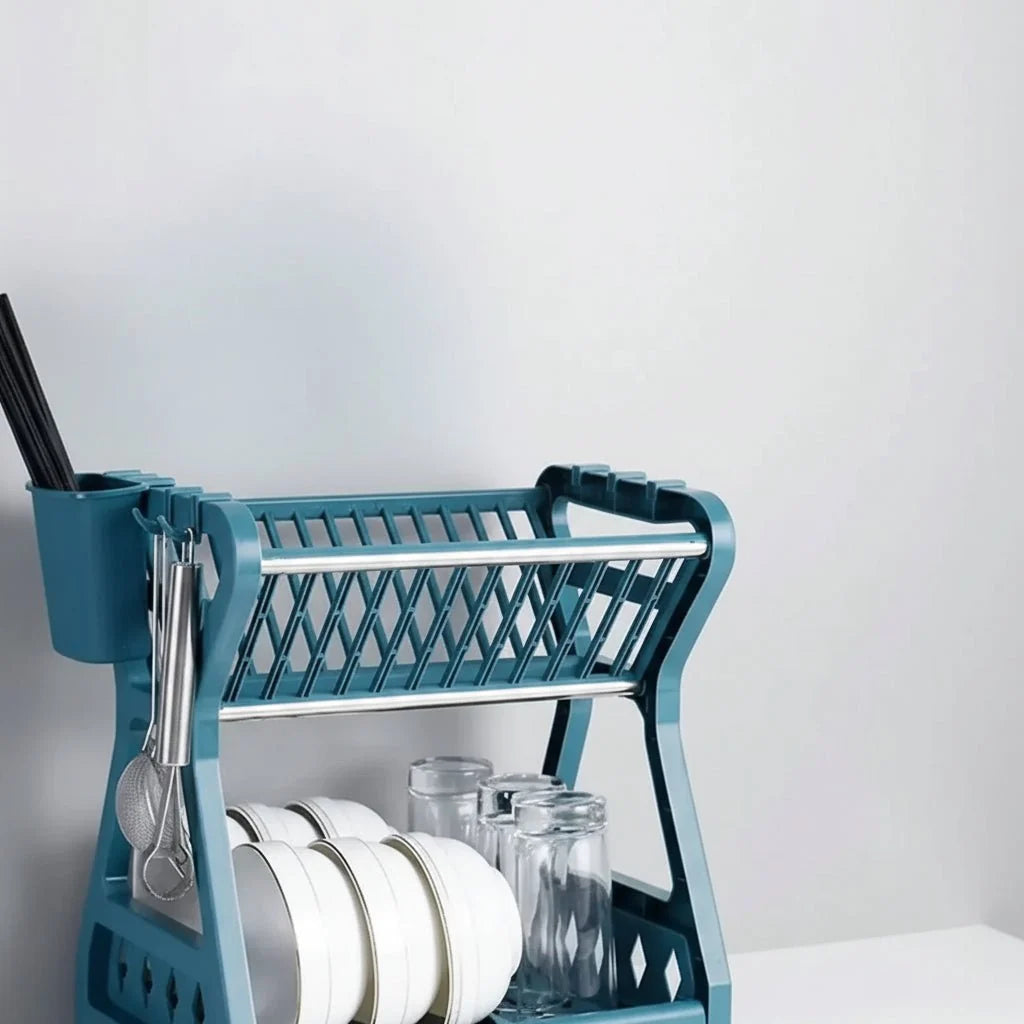 Dish Drying Rack 2-Tier with Drip Tray & Cutlery Holder