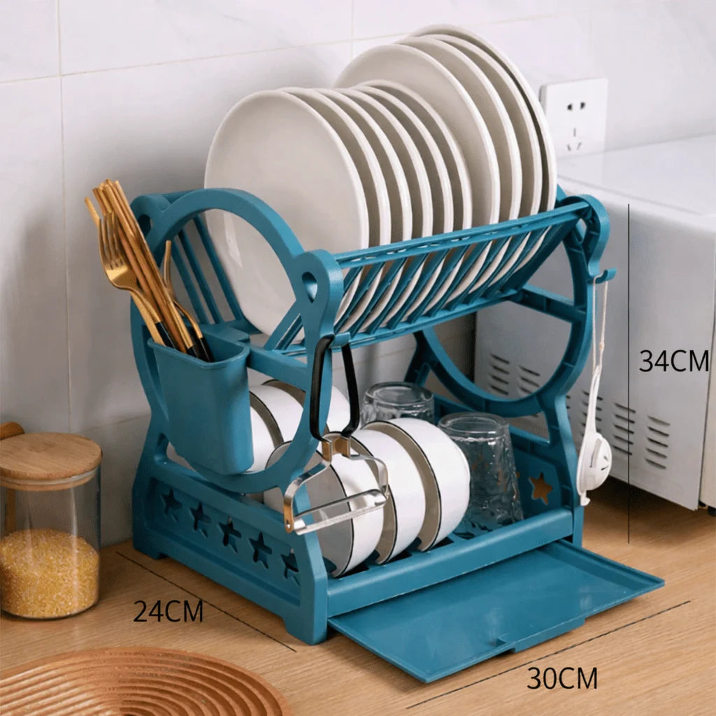 Dish Drying Rack 2-Tier with Drip Tray & Cutlery Holder