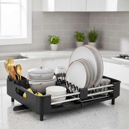 Dish Drying Rack Expandable With Drain Tray