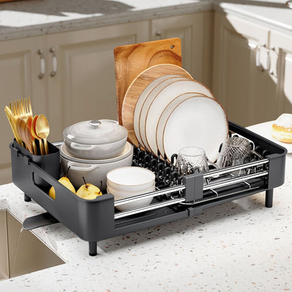 Dish Drying Rack Expandable With Drain Tray