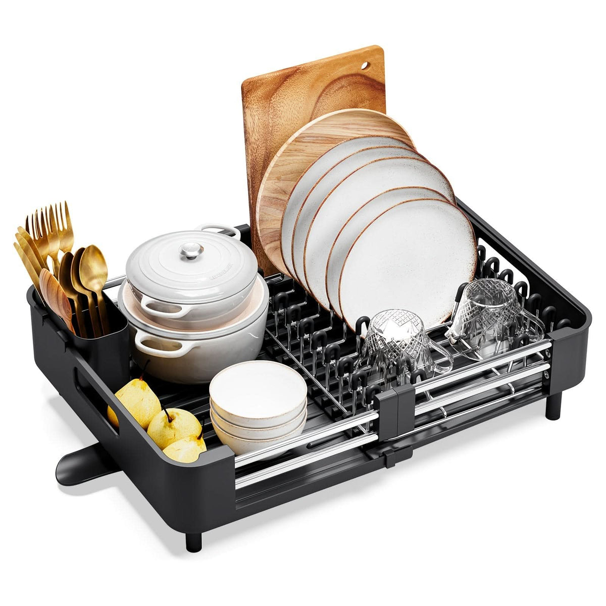 Dish Drying Rack Expandable With Drain Tray