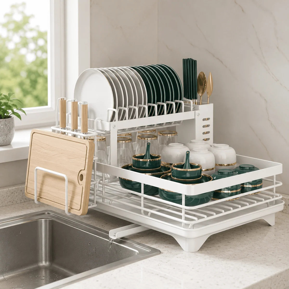 Dish Drying Rack Foldable Stainless Steel Non-Slip Feet