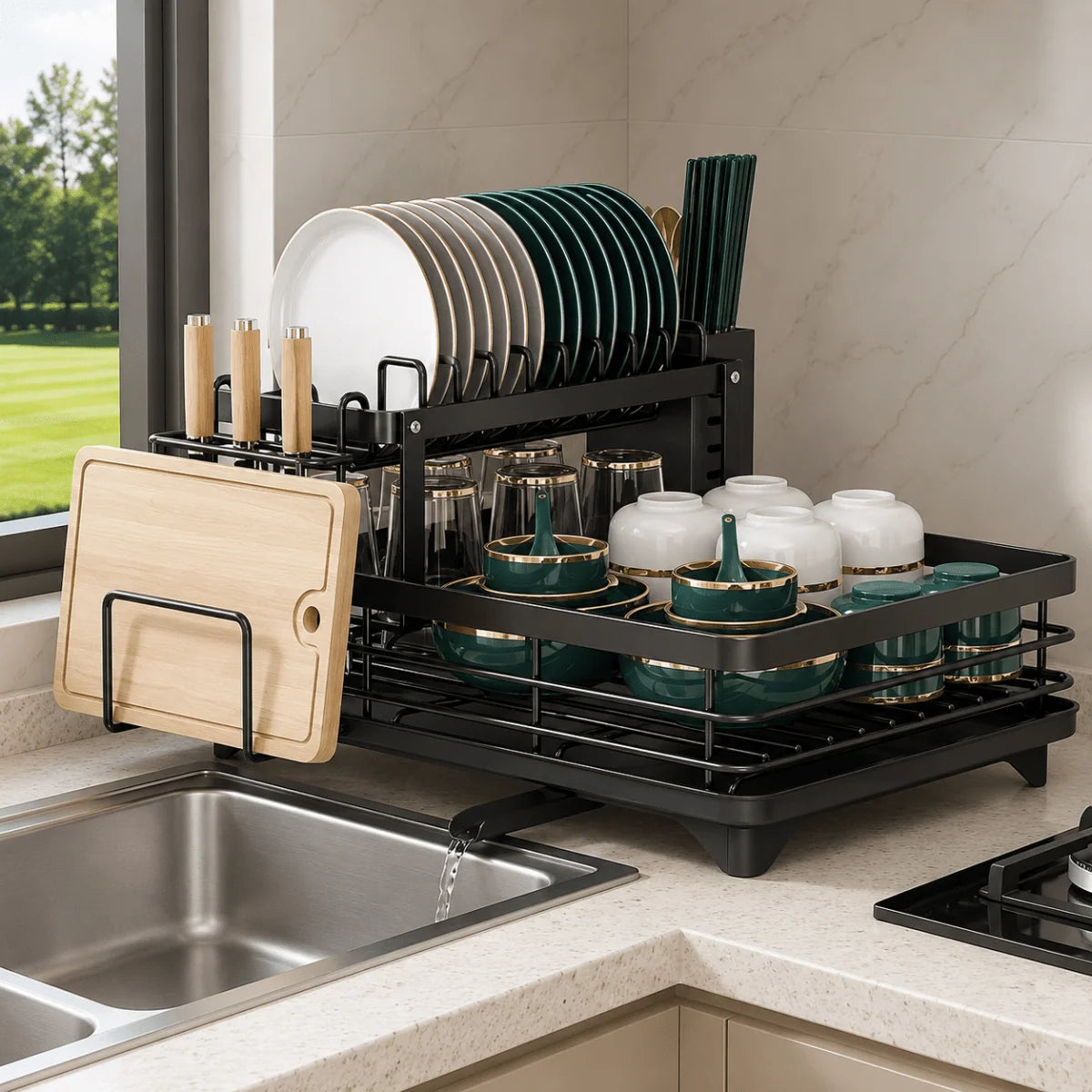 Dish Drying Rack Foldable Stainless Steel Non-Slip Feet