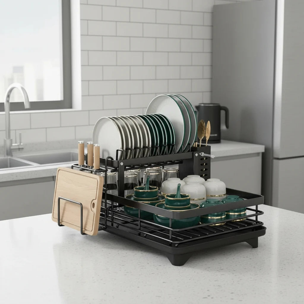 Dish Drying Rack Foldable Stainless Steel Space-Saving Design