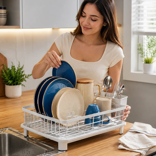 Dish Drying Rack Integrated Drainage & Cutlery Holder