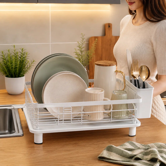 Dish Drying Rack Integrated Drainage & Cutlery Holder
