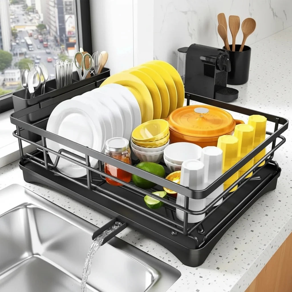 Dish Drying Rack Large-Capacity Integrated Drip Tray