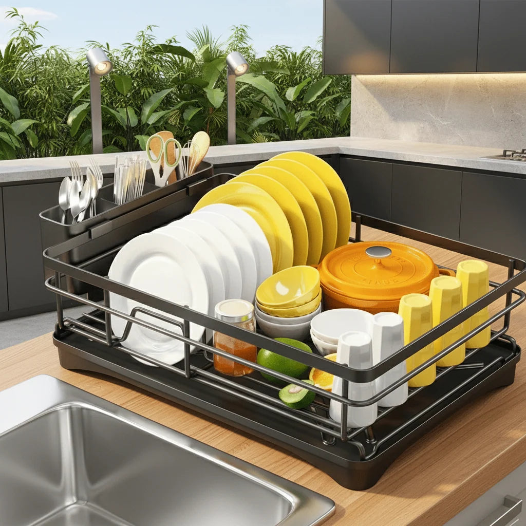 Dish Drying Rack Large Capacity With Integrated Drip Tray