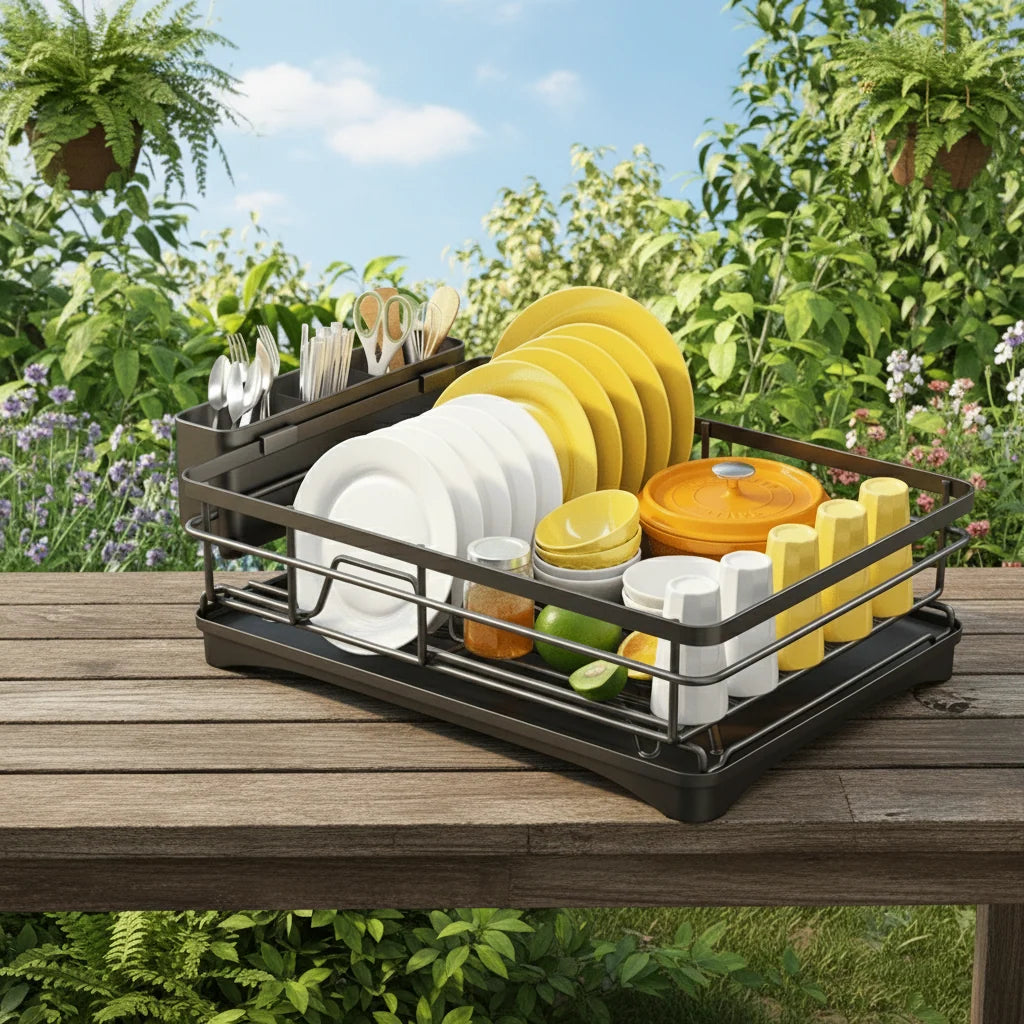 Dish Drying Rack Large Capacity With Integrated Drip Tray