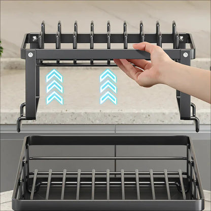 Dish Drying Rack Two-Tier Drain Pipe Cutlery & Board Holder