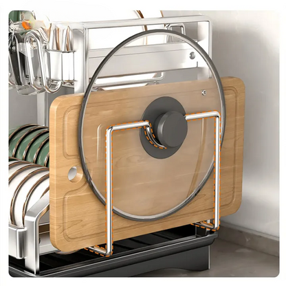 Dish Drying Rack Two-Tier Drain Pipe Cutlery & Board Holder