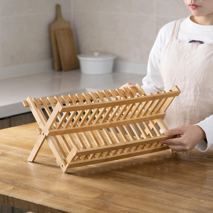Dish Rack Bamboo Vertical Slots Compact