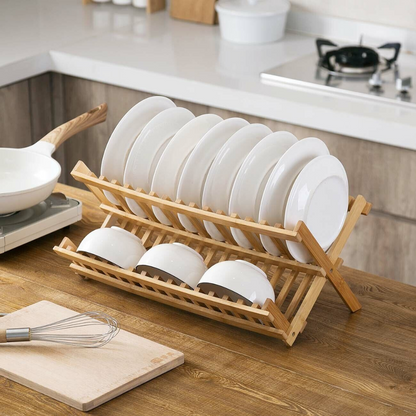 Dish Rack Bamboo Vertical Slots Compact