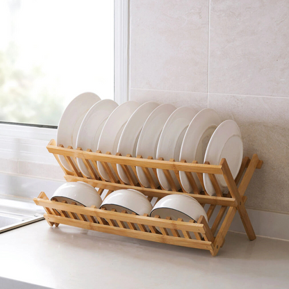 Dish Rack Bamboo Vertical Slots Compact