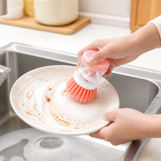 Dish Scrub Brush Refillable Soap Dispenser & Ergonomic Grip