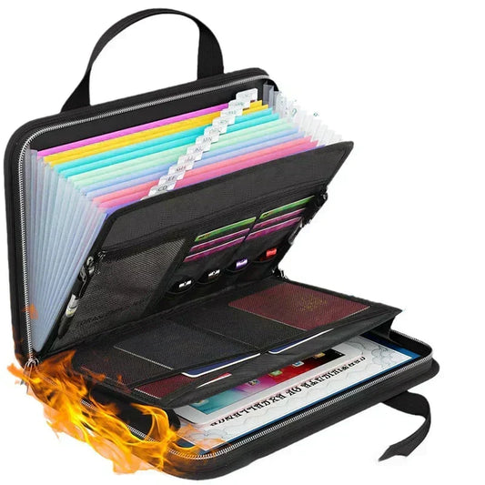Document Folder Fire & Water-Repellent 12-Compartment Accordion