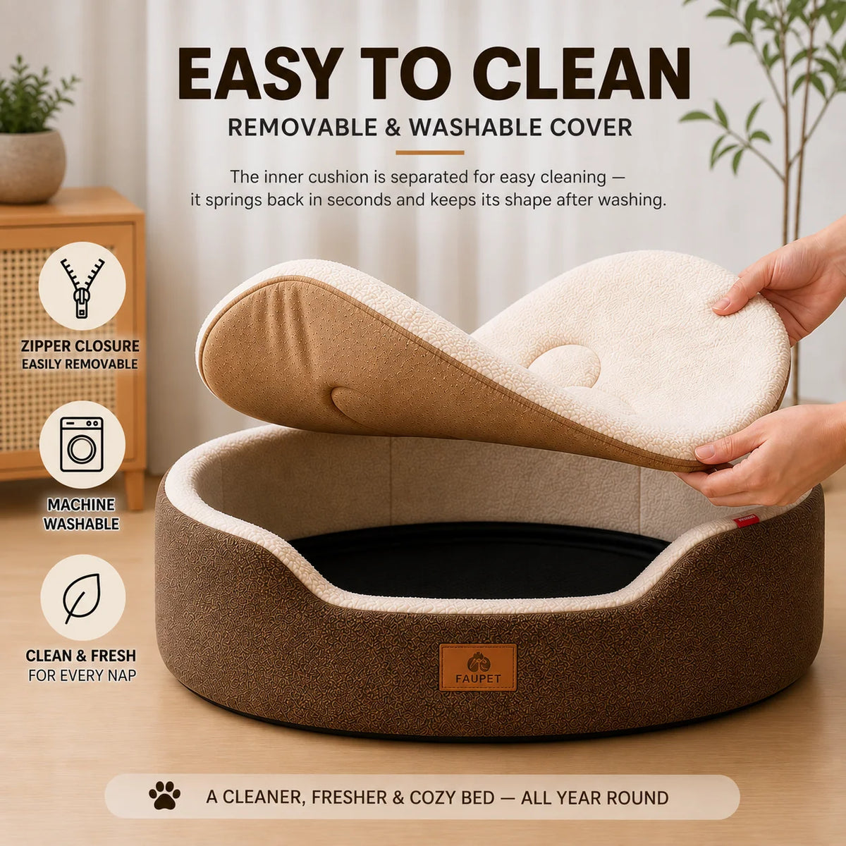 Dog Bed Orthopedic Foam Waterproof Lining Raised Edges