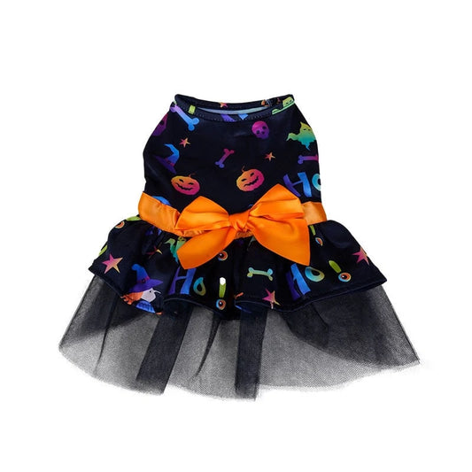 Dog Costume Dress Halloween Print Tulle Tutu & Satin Bow