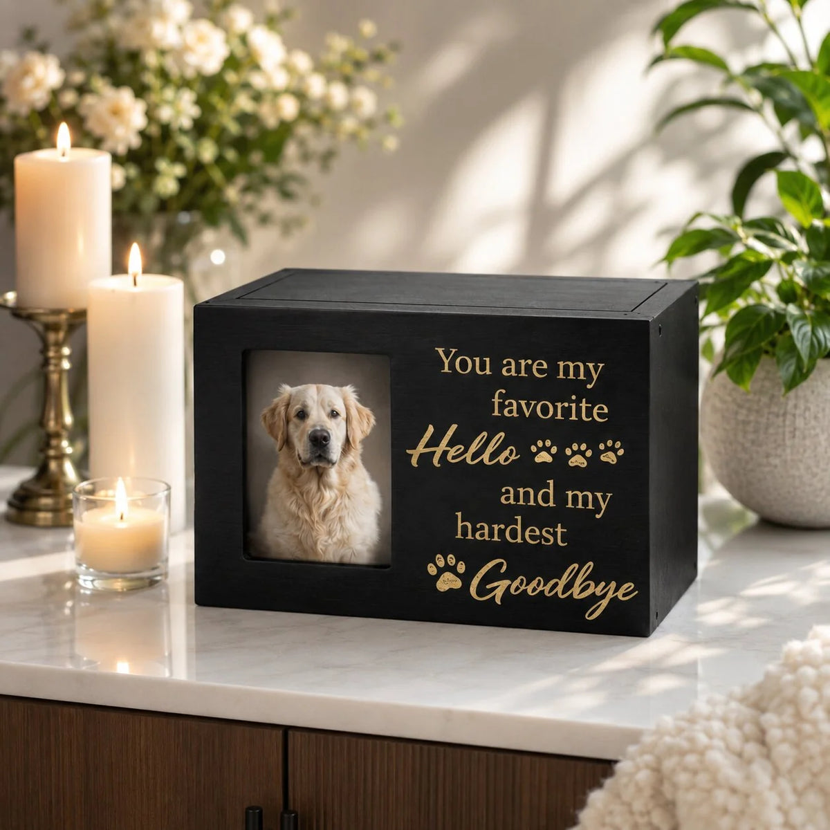 Dog Cremation Urn Wooden Sliding Lid Keepsake